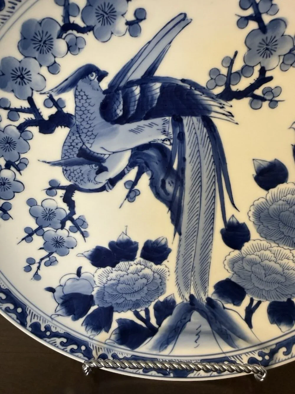 1960s  12” Japanese ARITA Imari Blue and White PHOENIX Bird LARGE Charger Plate